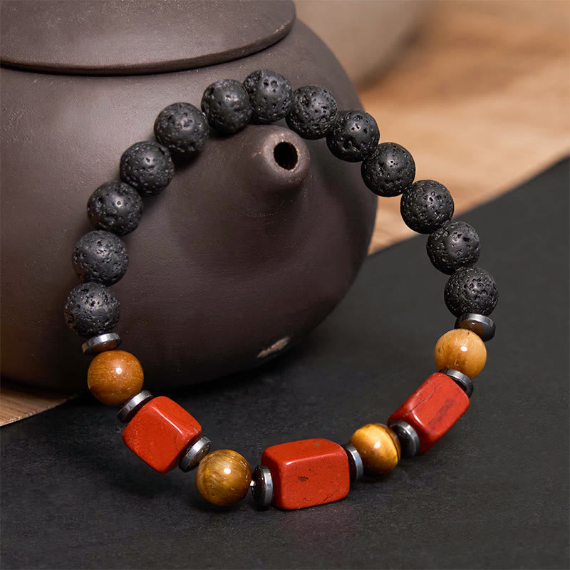 Wear FengShui Various Crystals Lava Rock Calm Bracelet