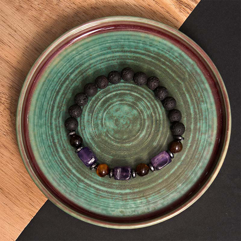 Wear FengShui Various Crystals Lava Rock Calm Bracelet