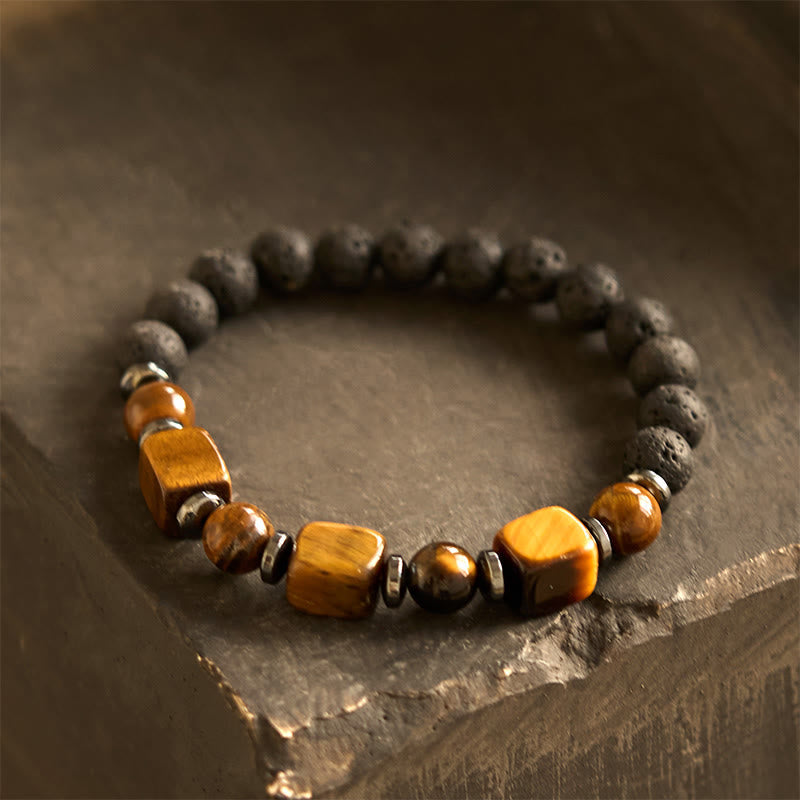 Wear FengShui Various Crystals Lava Rock Calm Bracelet