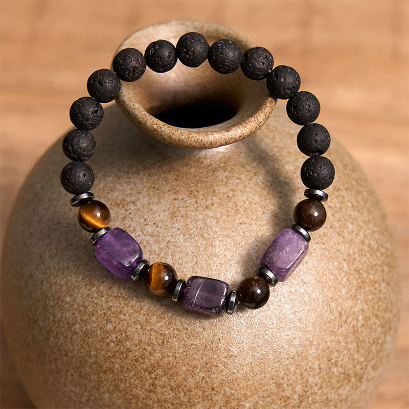 Wear FengShui Various Crystals Lava Rock Calm Bracelet