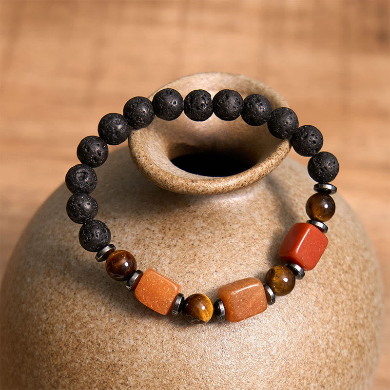 Wear FengShui Various Crystals Lava Rock Calm Bracelet
