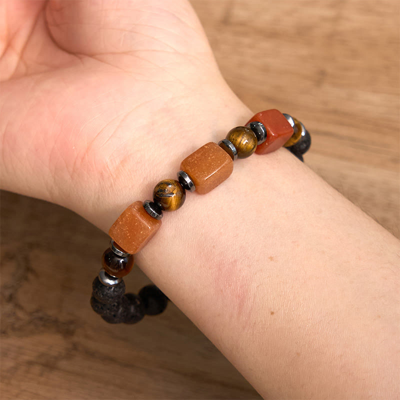 Wear FengShui Various Crystals Lava Rock Calm Bracelet