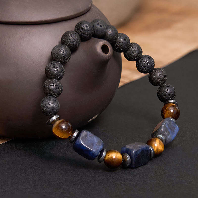 Wear FengShui Various Crystals Lava Rock Calm Bracelet