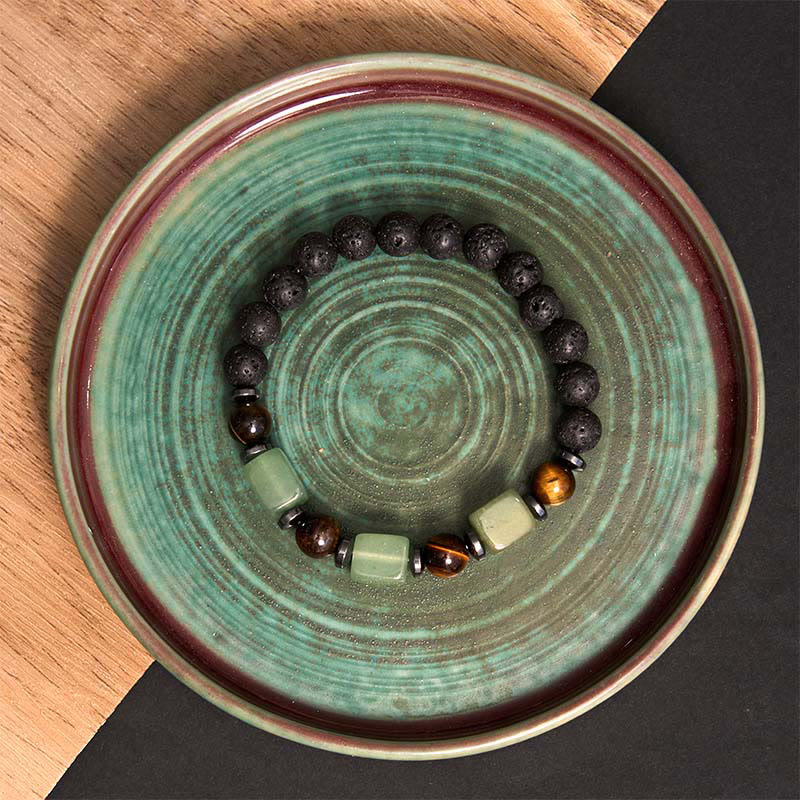 Wear FengShui Various Crystals Lava Rock Calm Bracelet