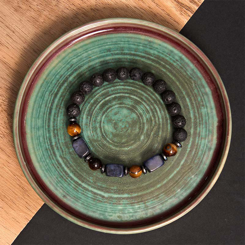 Wear FengShui Various Crystals Lava Rock Calm Bracelet