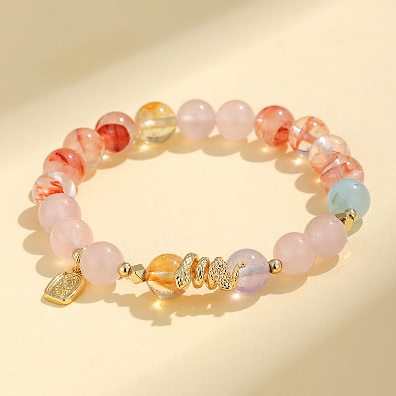 Wear FengShui Various Crystal Pink Crystal Amethyst Year Of The Snake Lucky Bracelet
