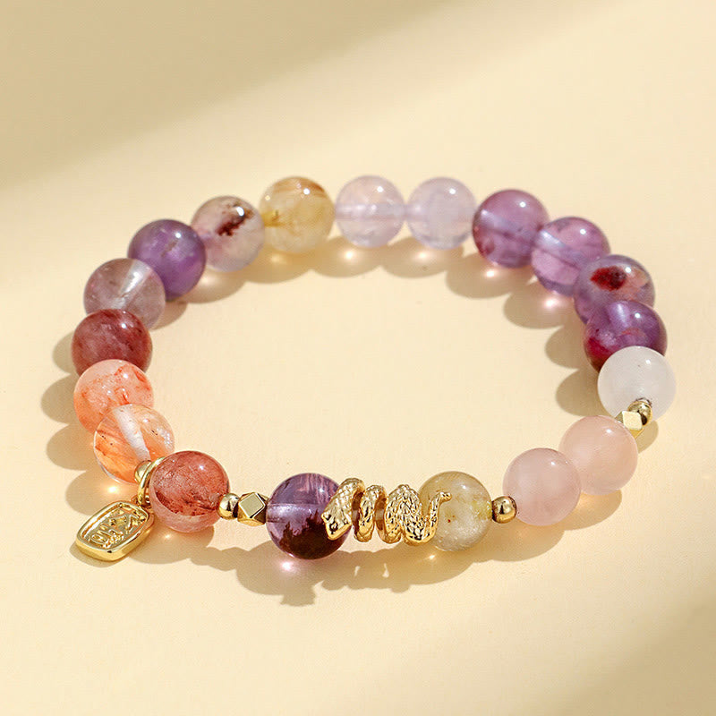 Wear FengShui Various Crystal Pink Crystal Amethyst Year Of The Snake Lucky Bracelet