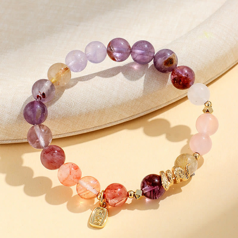 Wear FengShui Various Crystal Pink Crystal Amethyst Year Of The Snake Lucky Bracelet
