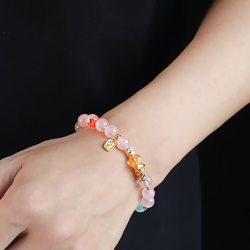 Wear FengShui Various Crystal Pink Crystal Amethyst Year Of The Snake Lucky Bracelet