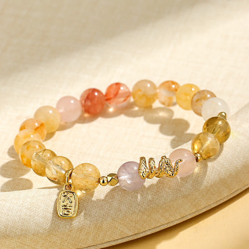 Wear FengShui Various Crystal Pink Crystal Amethyst Year Of The Snake Lucky Bracelet