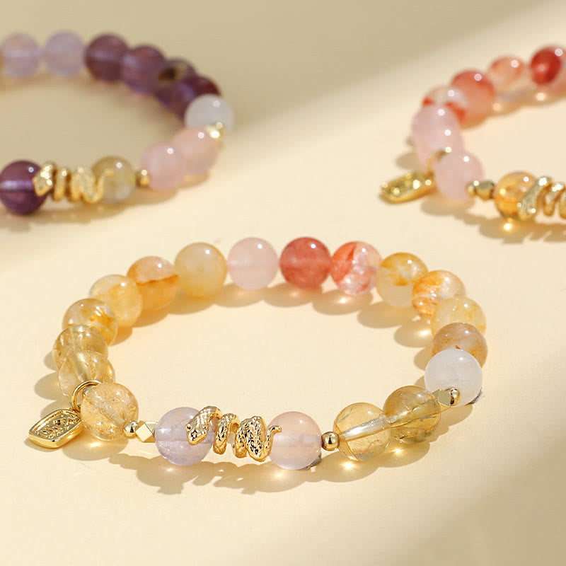 Wear FengShui Various Crystal Pink Crystal Amethyst Year Of The Snake Lucky Bracelet