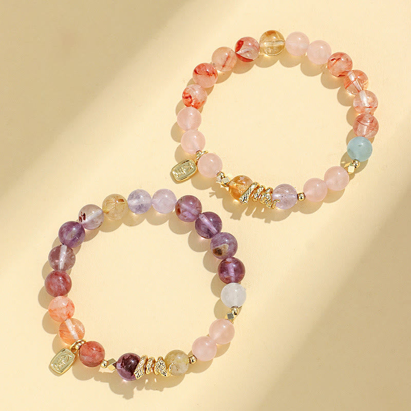 Wear FengShui Various Crystal Pink Crystal Amethyst Year Of The Snake Lucky Bracelet
