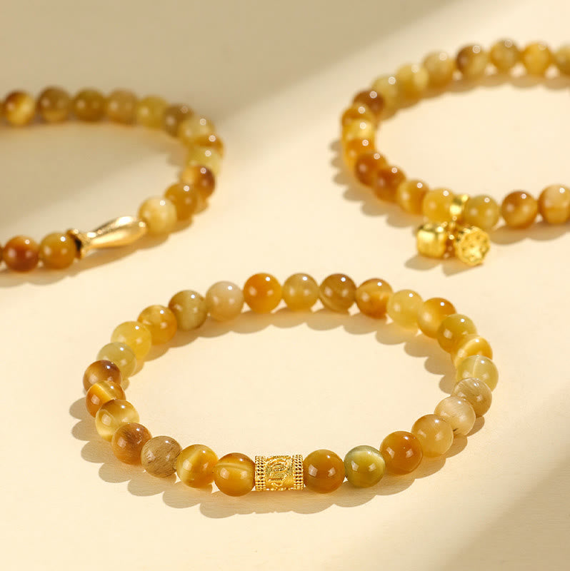 Wear FengShui Tiger Eye Fu Character Bamboo Koi Fish Lotus Om Mani Padme Hum Protection Bracelet
