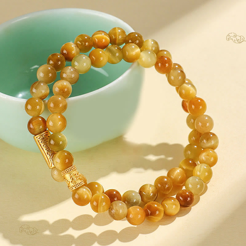 Wear FengShui Tiger Eye Fu Character Bamboo Koi Fish Lotus Om Mani Padme Hum Protection Bracelet