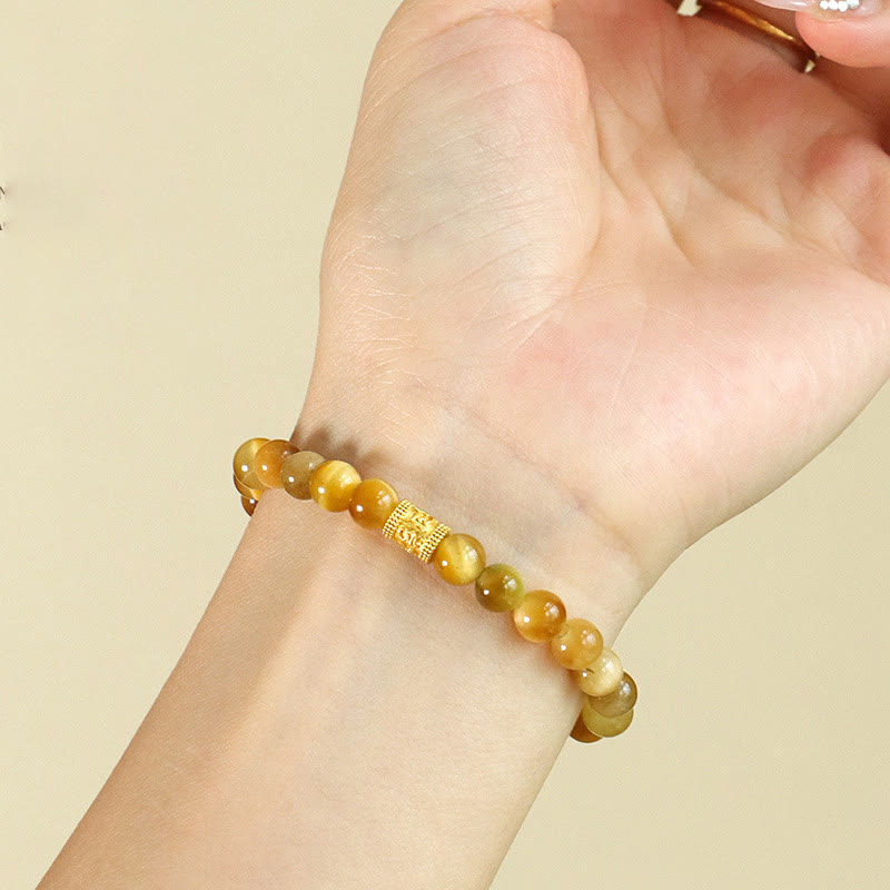 Wear FengShui Tiger Eye Fu Character Bamboo Koi Fish Lotus Om Mani Padme Hum Protection Bracelet
