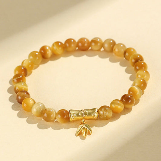 Wear FengShui Tiger Eye Fu Character Bamboo Koi Fish Lotus Om Mani Padme Hum Protection Bracelet