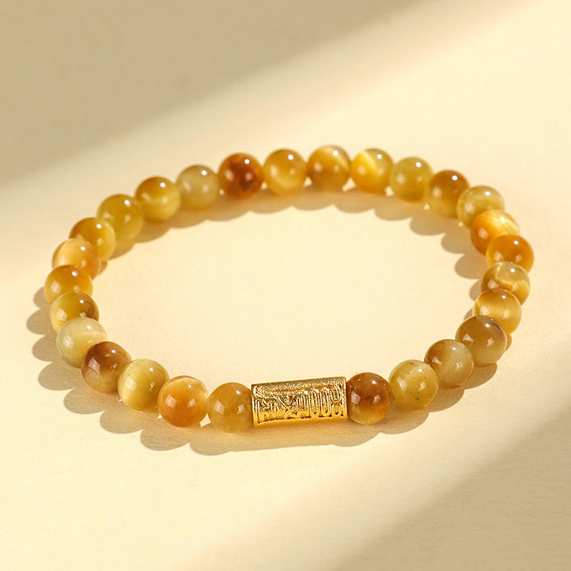 Wear FengShui Tiger Eye Fu Character Bamboo Koi Fish Lotus Om Mani Padme Hum Protection Bracelet