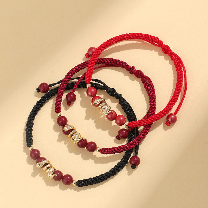 Wear FengShui Cinnabar Handmade Year Of Snake String Protection Braided Bracelet