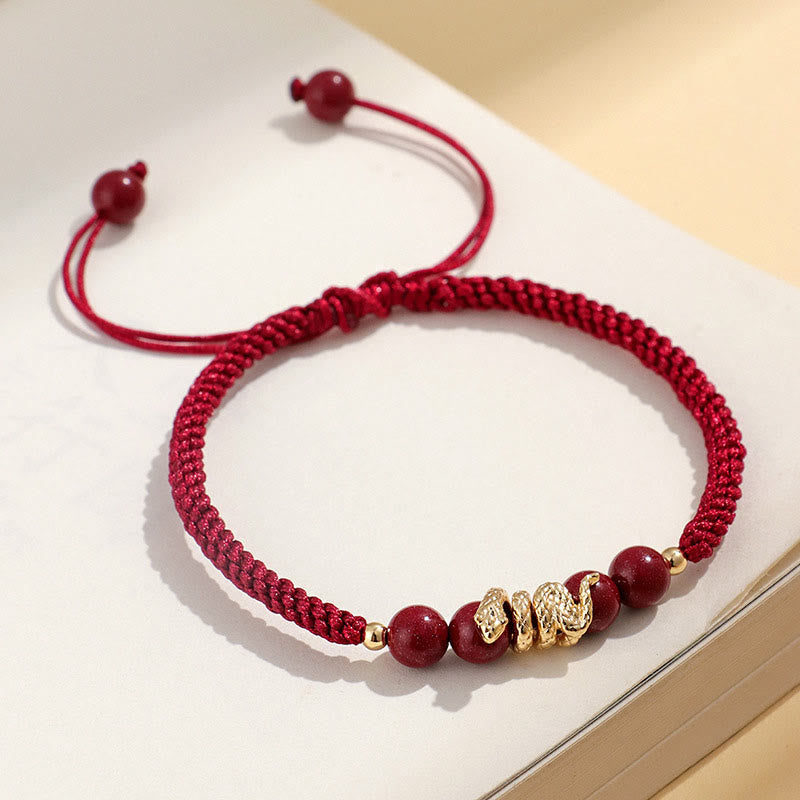 Wear FengShui Cinnabar Handmade Year Of Snake String Protection Braided Bracelet