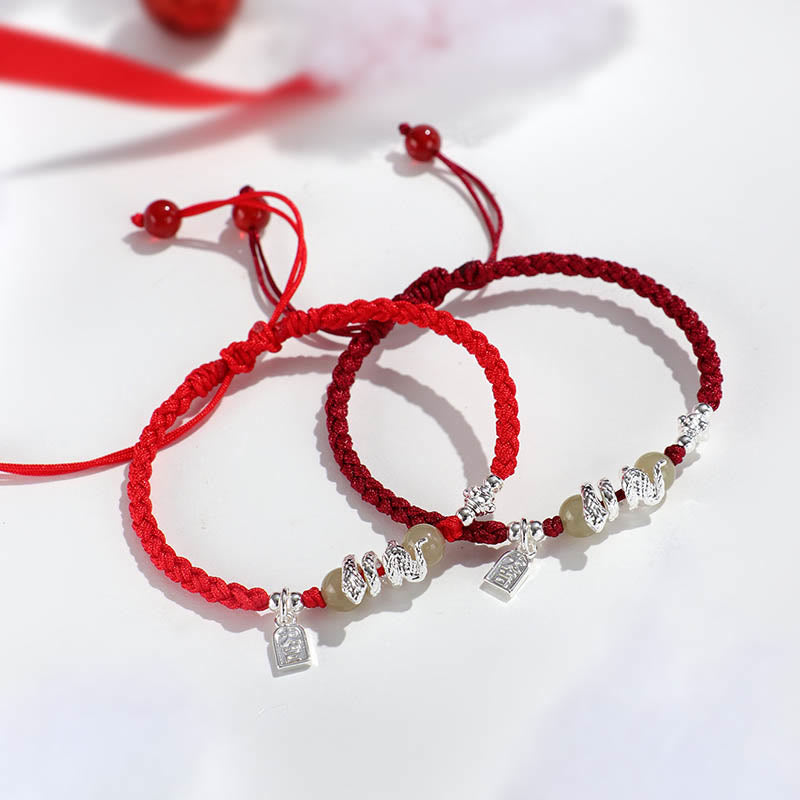 Wear FengShui Hetian Jade Year of the Snake String Protection Braided Bracelet