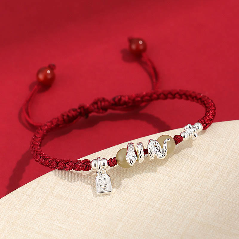 Wear FengShui Hetian Jade Year of the Snake String Protection Braided Bracelet