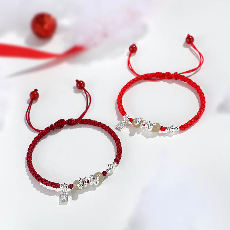 Wear FengShui Hetian Jade Year of the Snake String Protection Braided Bracelet