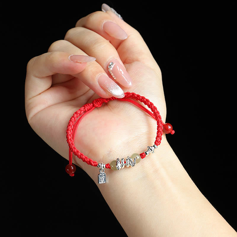 Wear FengShui Hetian Jade Year of the Snake String Protection Braided Bracelet