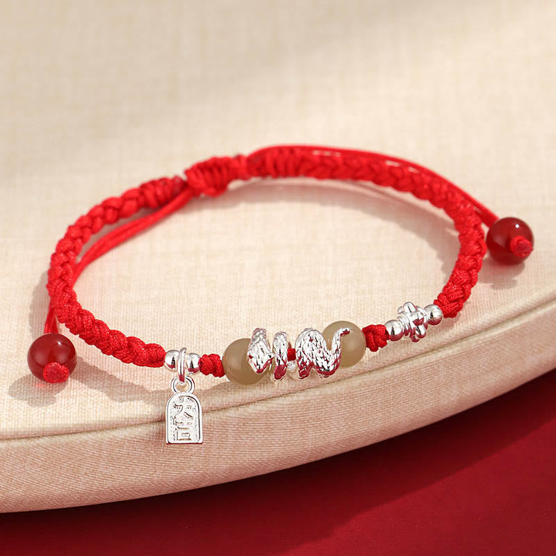 Wear FengShui Hetian Jade Year of the Snake String Protection Braided Bracelet