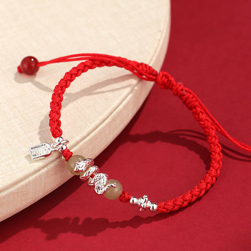 Wear FengShui Hetian Jade Year of the Snake String Protection Braided Bracelet