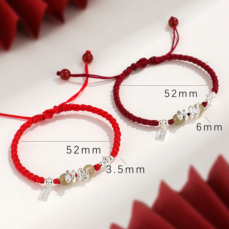Wear FengShui Hetian Jade Year of the Snake String Protection Braided Bracelet