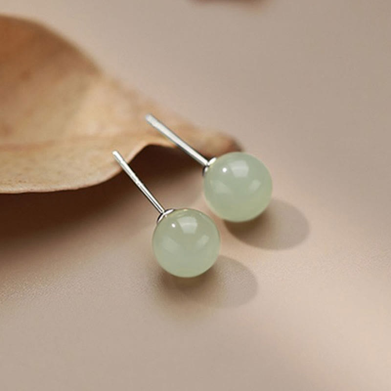 Wear FengShui Round Jade Beaded Luck Stud Earrings