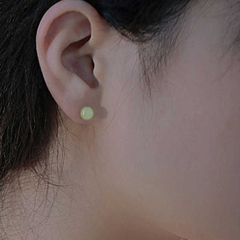 Wear FengShui Round Jade Beaded Luck Stud Earrings