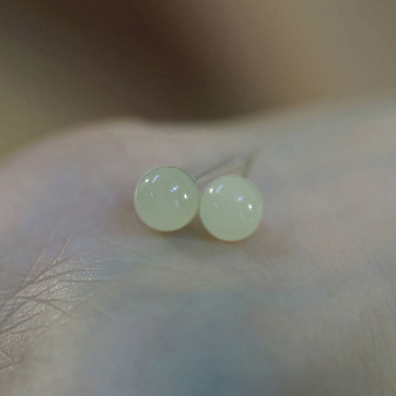 Wear FengShui Round Jade Beaded Luck Stud Earrings