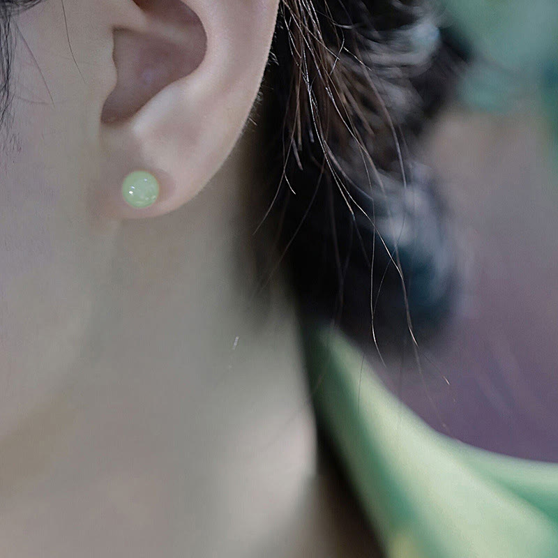 Wear FengShui Round Jade Beaded Luck Stud Earrings