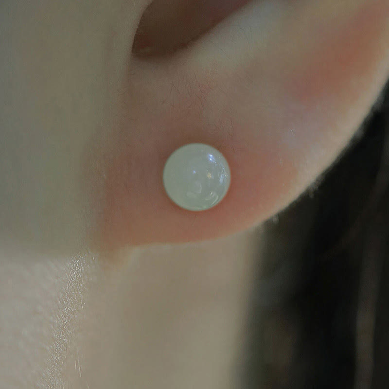 Wear FengShui Round Jade Beaded Luck Stud Earrings