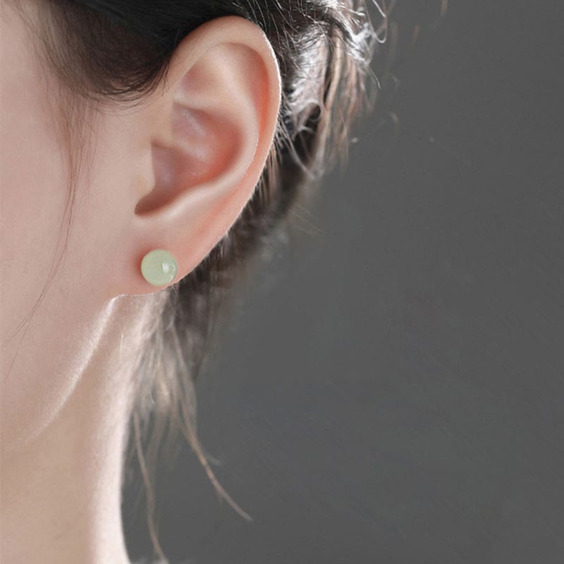 Wear FengShui Round Jade Beaded Luck Stud Earrings