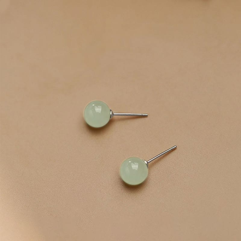 Wear FengShui Round Jade Beaded Luck Stud Earrings