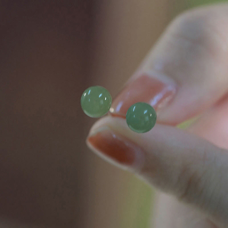 Wear FengShui Round Jade Beaded Luck Stud Earrings
