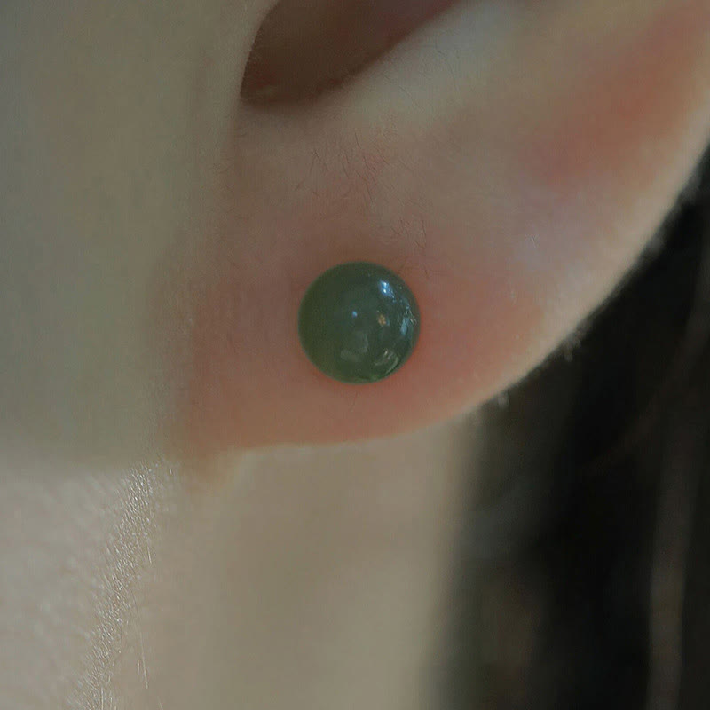 Wear FengShui Round Jade Beaded Luck Stud Earrings