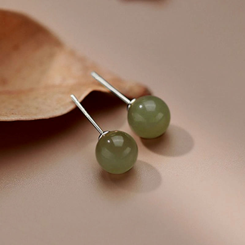 Wear FengShui Round Jade Beaded Luck Stud Earrings
