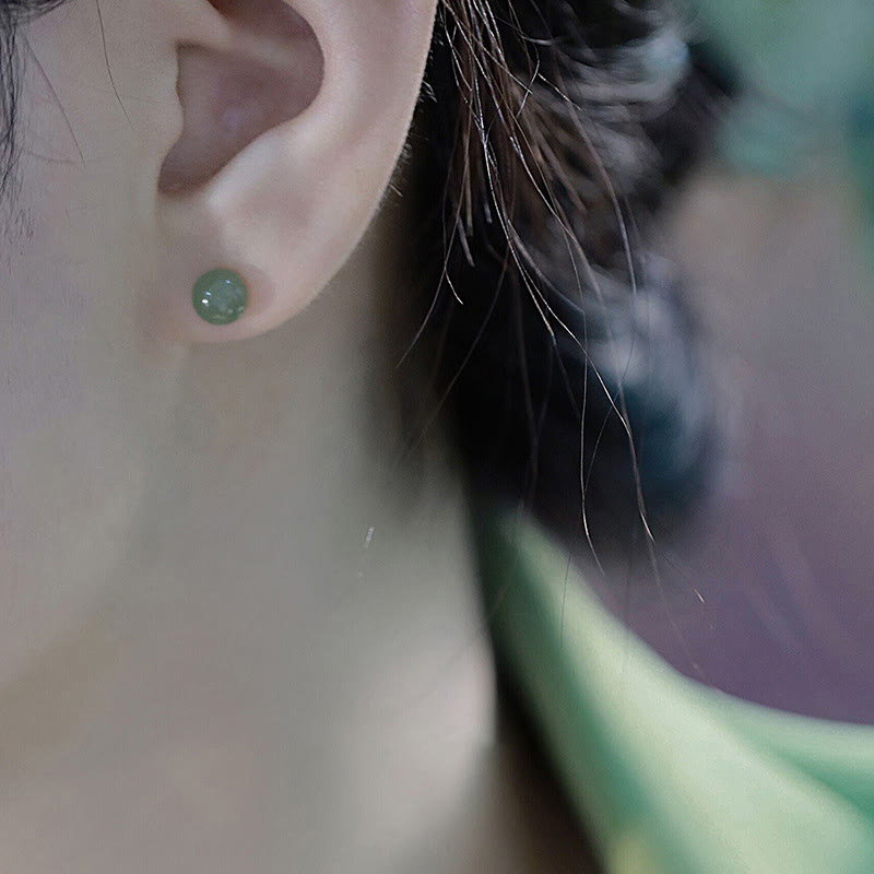 Wear FengShui Round Jade Beaded Luck Stud Earrings