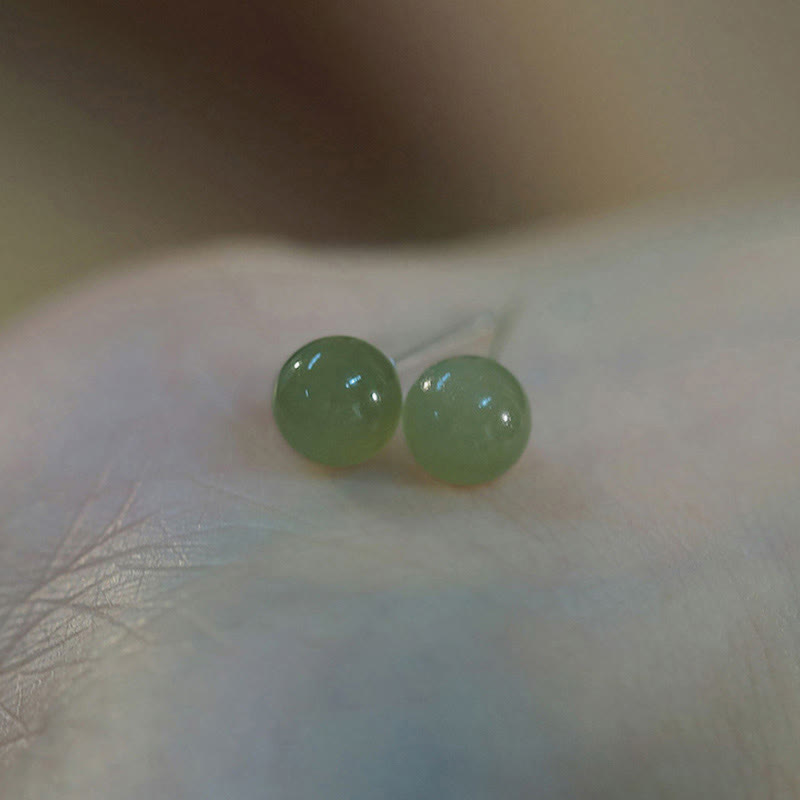 Wear FengShui Round Jade Beaded Luck Stud Earrings