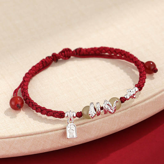 Wear FengShui Hetian Jade Year of the Snake String Protection Braided Bracelet