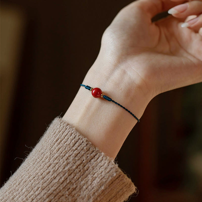 Wear FengShui Handmade String Cinnabar Buckle Blessing Bracelet