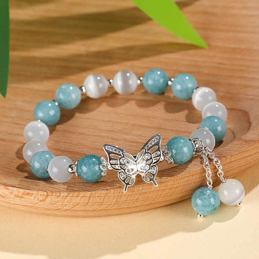 Wear FengShui Chrysoberyl Cat's Eye Chalcedony Butterfly Love Bracelet