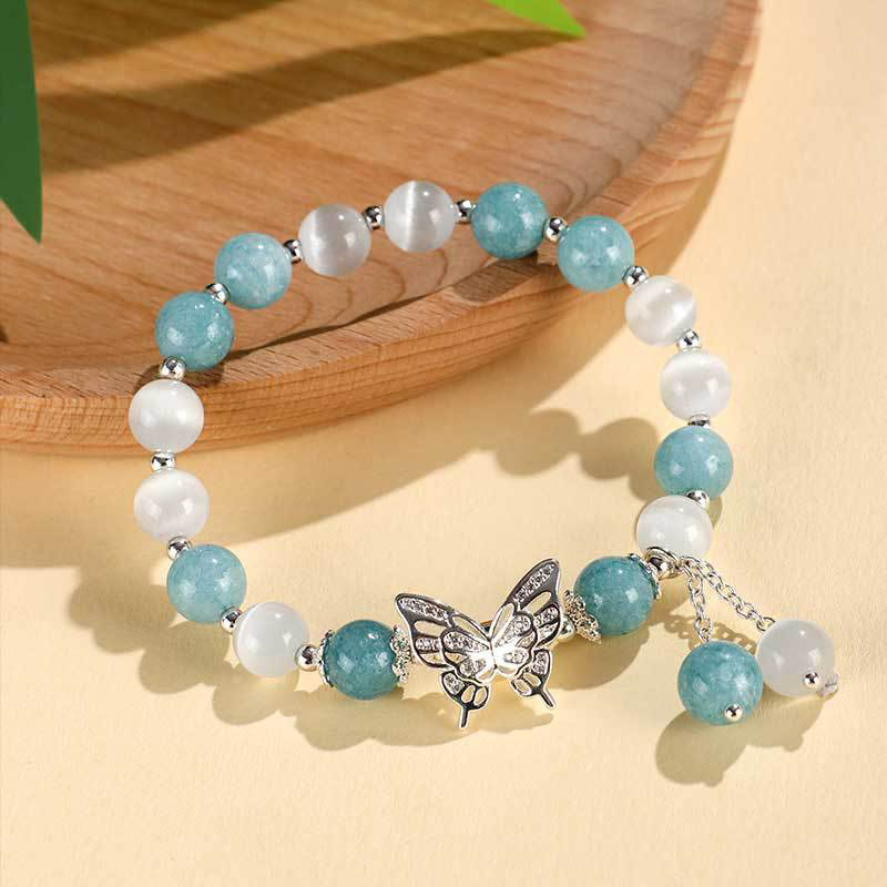 Wear FengShui Chrysoberyl Cat's Eye Chalcedony Butterfly Love Bracelet