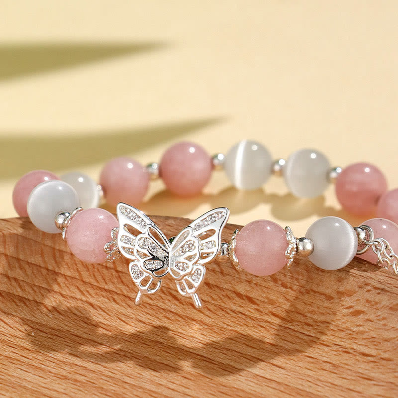 Wear FengShui Chrysoberyl Cat's Eye Chalcedony Butterfly Love Bracelet