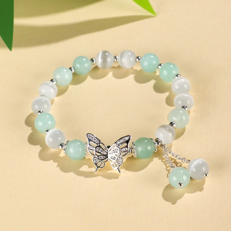 Wear FengShui Chrysoberyl Cat's Eye Chalcedony Butterfly Love Bracelet