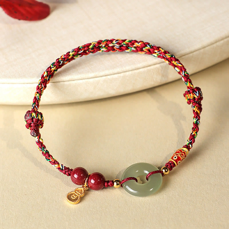 Wear FengShui Red String Black String Hetian Jade Peace Buckle Cinnabar 925 Silver Protection Bracelet