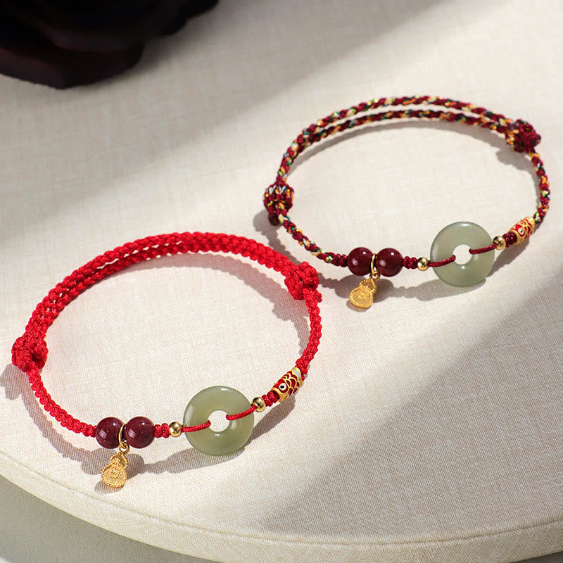 Wear FengShui Red String Black String Hetian Jade Peace Buckle Cinnabar 925 Silver Protection Bracelet